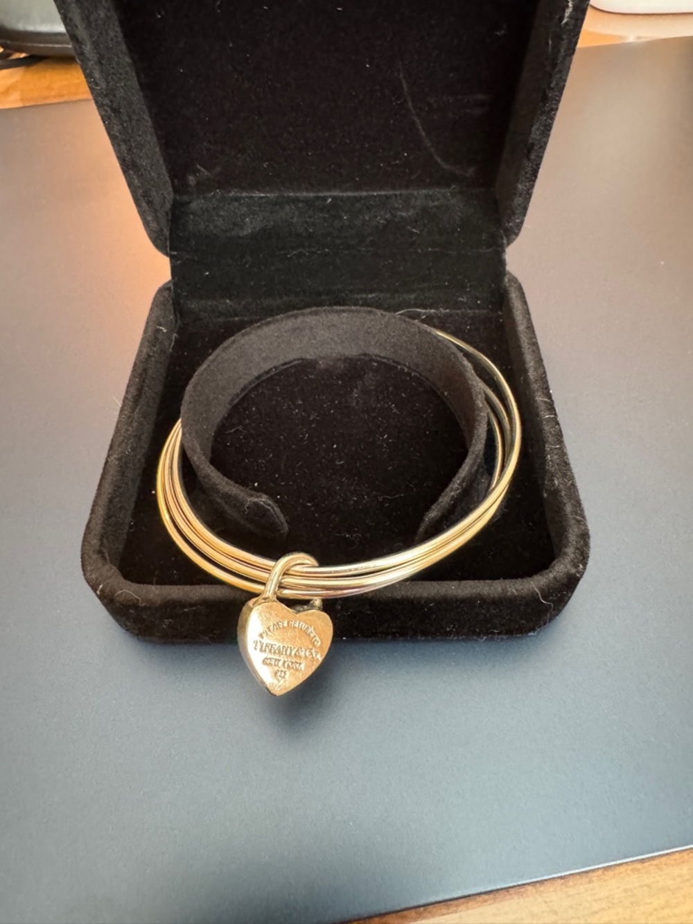 Tiffany & Co. Sterling Heart Charm Multi-Bangle Bracelet